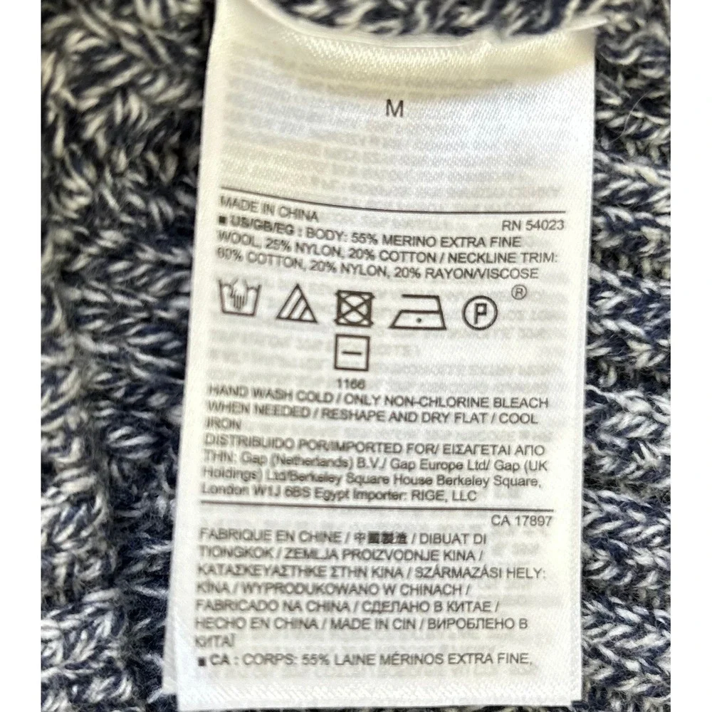 Banana Republic Mens Sweater Merino Wool Blend Cable Knit Fisherman Blue M